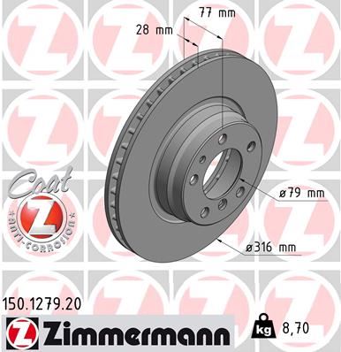 ZIMMERMANN FREN DISKI ON BMW E38 94 01 34116757753-34116757752 OEM: 34116757753-34116757752 - ZIMMERMANN 150.1279.20 kodlu oto yedek parça görseli