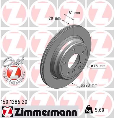 ZIMMERMANN FREN DISKI ARKA HAVALI BMW E39 96 03 34216767060 OEM: 34216767060 - ZIMMERMANN 150.1286.20 kodlu oto yedek parça görseli