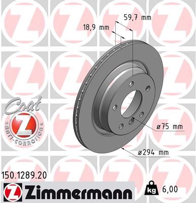 ZIMMERMANN FREN DISKI ARKA BMW E46 98 05 34216864056 OEM: 34216864056 - ZIMMERMANN 150.1289.20 kodlu oto yedek parça görseli