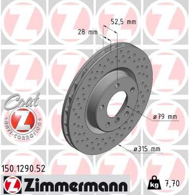 ZIMMERMANN FREN DISKI ON SOL BMW M3 E36 KAPLAMALI DELIKLI 34112227171 OEM: 34112227171 - ZIMMERMANN 150.1290.52 kodlu oto yedek parça görseli