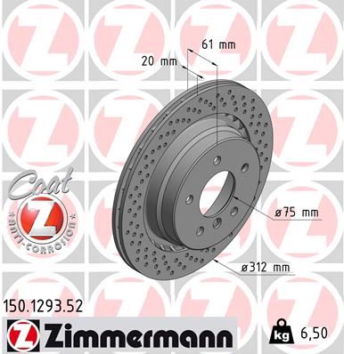 ZIMMERMANN FREN DISKI ARKA SAG BMW M3 E36 KAPLAMALI DELIKLI 34212227178 OEM: 34212227178 - ZIMMERMANN 150.1293.52 kodlu oto yedek parça görseli