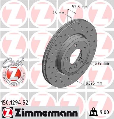ZIMMERMANN FREN DISKI ON BMW E46 Z4 E85 E86 HAVALI KAPLAMALI DELIKLI 34116864047 OEM: 34116864047 - ZIMMERMANN 150.1294.52 kodlu oto yedek parça görseli