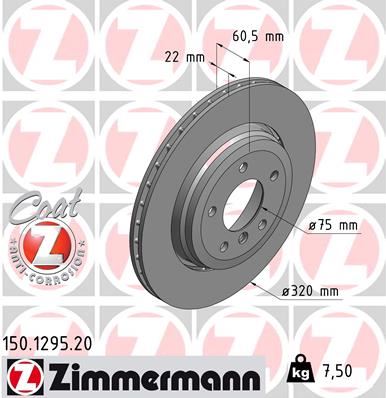 ZIMMERMANN FREN DISKI ARKA BMW E46 Z4 E85 E86 HAVALI KAPLAMALI 34216864052 OEM: 34216864052 - ZIMMERMANN 150.1295.20 kodlu oto yedek parça görseli