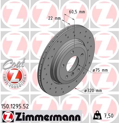 ZIMMERMANN FREN DISKI ARKA BMW E46 Z4 E85 E86 HAVALI KAPLAMALI DELIKLI 34216864052 OEM: 34216864052 - ZIMMERMANN 150.1295.52 kodlu oto yedek parça görseli