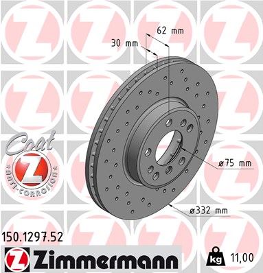 ZIMMERMANN FREN DISKI ON HAVALI BMW X3 E83 X5 E53 DELİKLİ 34116794304 OEM: 34116794304 - ZIMMERMANN 150.1297.52 kodlu oto yedek parça görseli