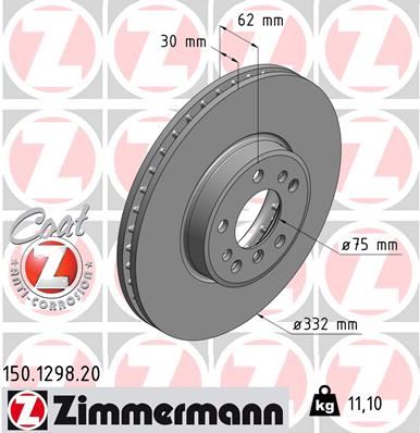 ZIMMERMANN FREN DISKI ON BMW E83 E53 OEM: 34116794304 - ZIMMERMANN 150.1298.20 kodlu oto yedek parça görseli