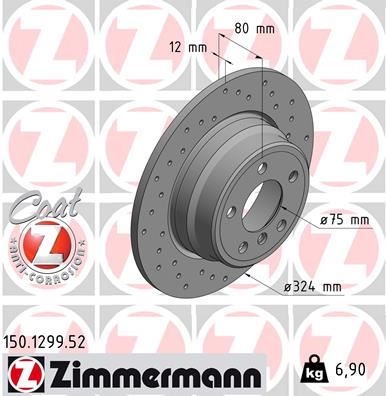ZIMMERMANN FREN DISKI ARKA BMW X5 E53 00 06 DELIKLI 34216859678-34216794299 OEM: 34216859678-34216794299 - ZIMMERMANN 150.1299.52 kodlu oto yedek parça görseli