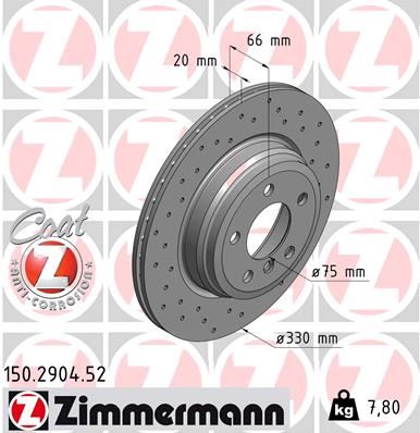 ZIMMERMANN ARKA FREN AYNASI BMW 3 F30-F80-F31-F34 4 F32-F82-F36 DELİKLİ 986479622-DF6512S 6792233-34216792233-6864899 OEM: 6792233-34216792233-6864899 - ZIMMERMANN 150.2904.52 kodlu oto yedek parça görseli