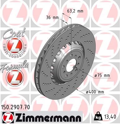ZIMMERMANN FREN DİSKİ ON SOL BMW M5 F10 M6 F12 F13 F06 HAVALI DELIKLI CIFT PARCALI 34112284101 OEM: 34112284101 - ZIMMERMANN 150.2907.70 kodlu oto yedek parça görseli