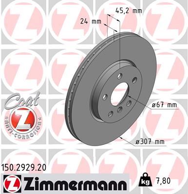ZIMMERMANN FREN DISKI ON BMW F40 F44 F45 F46 F48 F39 . MINI F54 F55 F56 F57 F60 OEM: 34116799351 - ZIMMERMANN 150.2929.20 kodlu oto yedek parça görseli