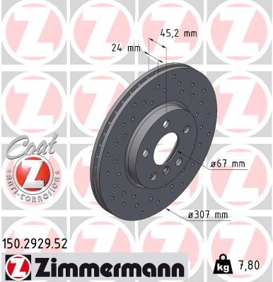 ZIMMERMANN FREN DISKI ON BMW F40 F44 F45 F46 F48 F39 MINI F54 F60 DELİKLİ 34116799351 OEM: 34116799351 - ZIMMERMANN 150.2929.52 kodlu oto yedek parça görseli