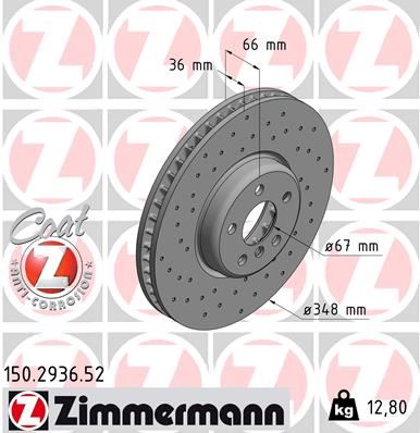 ZIMMERMANN FREN DISKI ON SOL BMW G20 G22 G30 G32 G11 G12 G15 G16 G01 G02 G05 G07 Z4 iX I20 DELIKLI 34116860911 OEM: 34116860911 - ZIMMERMANN 150.2936.52 kodlu oto yedek parça görseli
