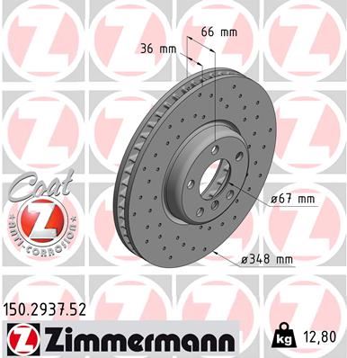 ZIMMERMANN FREN DISKI ON SAG BMW G20 G22 G30 G32 G11 G12 G15 G16 G01 G02 G05 G07 Z4 iX I20 DELIKLI 34116860912 OEM: 34116860912 - ZIMMERMANN 150.2937.52 kodlu oto yedek parça görseli