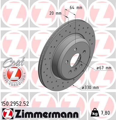 ZIMMERMANN FREN DISKI ARKA SOL BMW G30 G32 G11 G12 34216882245 OEM: 34216882245 - ZIMMERMANN 150.2952.52 kodlu oto yedek parça görseli