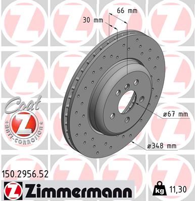 ZIMMERMANN FREN DISKI ON BMW G30 F90 G31 G32 G11 G12 DELIKLI OEM: 34116860909 - ZIMMERMANN 150.2956.52 kodlu oto yedek parça görseli
