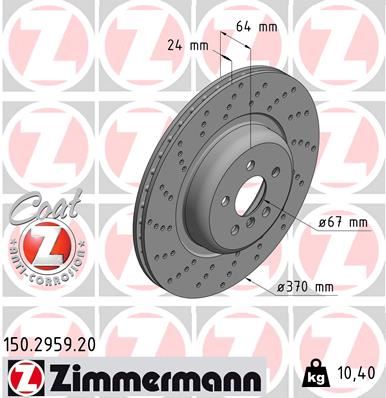 ZIMMERMANN FREN DISKI HAVALI DELIKLI ARKA SOL BMW G30 G32 G11 34216878179 OEM: 34216878179 - ZIMMERMANN 150.2959.20 kodlu oto yedek parça görseli