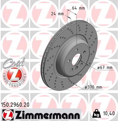 ZIMMERMANN FREN DISKI HAVALI DELIKLI ARKA SAG BMW G30 G32 G11 34216878180 OEM: 34216878180 - ZIMMERMANN 150.2960.20 kodlu oto yedek parça görseli
