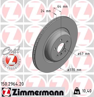 ZIMMERMANN FREN DISKI ARKA BMW G11 G12 G14 G15 G02 G05 34216860927 OEM: 34216860927 - ZIMMERMANN 150.2964.20 kodlu oto yedek parça görseli