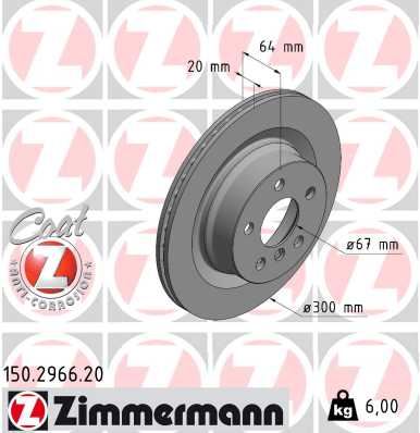 ZIMMERMANN FREN DISKI ARKA BMW G20 G21 G22 G23 G26 OEM: 34206877213-34206877225 - ZIMMERMANN 150.2966.20 kodlu oto yedek parça görseli