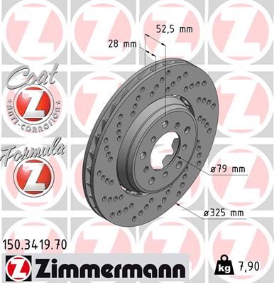 ZIMMERMANN FREN DISKI ÖN SOL BMW M3 E46 YÜKSEK KAPLAMALI HAVALI DELIKLI 34112282801 OEM: 34112282801 - ZIMMERMANN 150.3419.70 kodlu oto yedek parça görseli