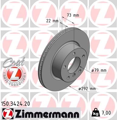 ZIMMERMANN FREN DISKI ON BMW E81 E82 E87 E88 E90 34116854997 OEM: 34116854997 - ZIMMERMANN 150.3424.20 kodlu oto yedek parça görseli