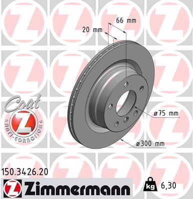 ZIMMERMANN FREN DISKI ARKA BMW E87 E90 F20 F30 F32 F34 F36 34216855007-34216792227 OEM: 34216855007-34216792227 - ZIMMERMANN 150.3426.20 kodlu oto yedek parça görseli