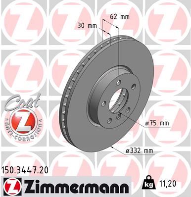 ZIMMERMANN FREN DISKI ON 332mm BMW E70 F15 E71 F16 34116793245-34116868939-34116886478 OEM: 34116793245-34116868939-34116886478 - ZIMMERMANN 150.3447.20 kodlu oto yedek parça görseli