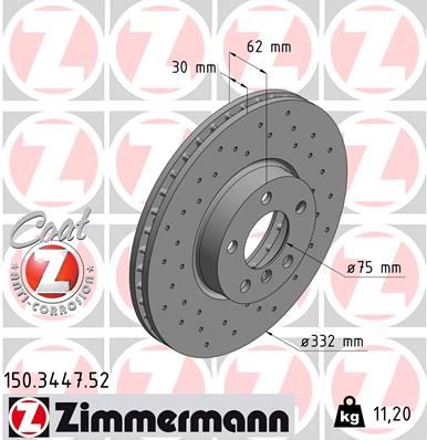 ZIMMERMANN FREN DISKI ON 332mm BMW E70 F15 E71 F16 DELİKLİ 34116793245-34116868939-34116886478 OEM: 34116793245-34116868939-34116886478 - ZIMMERMANN 150.3447.52 kodlu oto yedek parça görseli