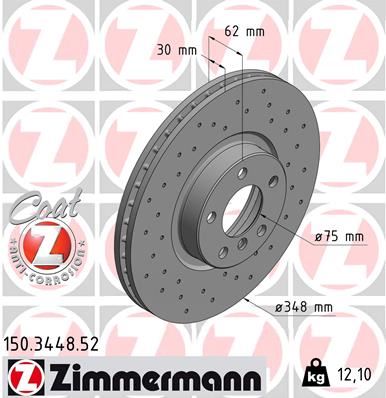 ZIMMERMANN FREN DISKI ON BMW E70 E71 E72 F15 F16 DELİKLİ 986479436-DF4853S 34116886477-34116793244 OEM: 34116886477-34116793244 - ZIMMERMANN 150.3448.52 kodlu oto yedek parça görseli