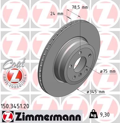 ZIMMERMANN FREN DISKI ARKA BMW E70 E71 E72 F15 F16 34216886480 OEM: 34216886480 - ZIMMERMANN 150.3451.20 kodlu oto yedek parça görseli
