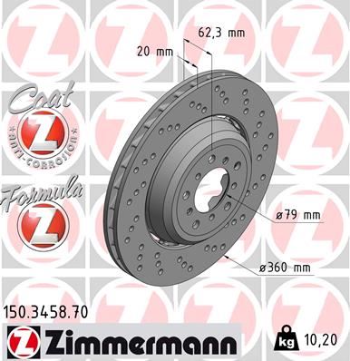 ZIMMERMANN FREN DISKI ON SAG BMW M3 E90 E92 E93 34112283802 OEM: 34112283802 - ZIMMERMANN 150.3458.70 kodlu oto yedek parça görseli