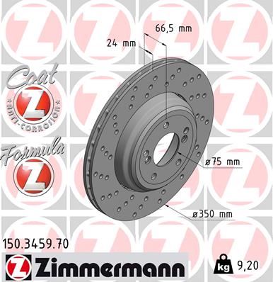 ZIMMERMANN FREN DISKI ARKA SOL BMW M3 E90 E92 E93 34212283387-34212283803 OEM: 34212283387-34212283803 - ZIMMERMANN 150.3459.70 kodlu oto yedek parça görseli