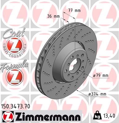 ZIMMERMANN FREN DISKI ON SOL BMW M5 E60 M6 E64 34112282805 OEM: 34112282805 - ZIMMERMANN 150.3473.70 kodlu oto yedek parça görseli
