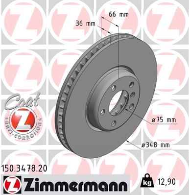 ZIMMERMANN FREN DISKI ON SOL BMW F10 F07 F11 F12 F01 34116785669 OEM: 34116785669 - ZIMMERMANN 150.3478.20 kodlu oto yedek parça görseli