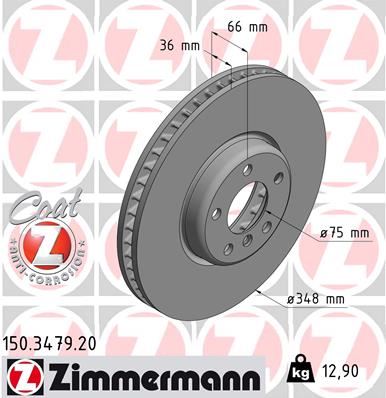ZIMMERMANN FREN DISKI ON SAG BMW F10 F07 F11 F12 F01 34116785670 OEM: 34116785670 - ZIMMERMANN 150.3479.20 kodlu oto yedek parça görseli