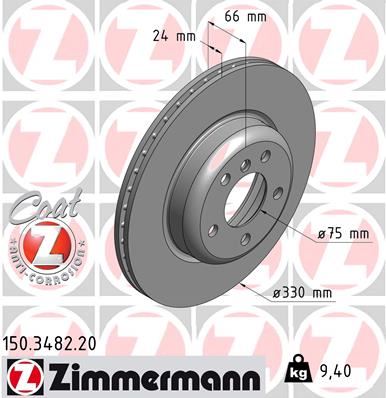 ZIMMERMANN FREN DISKI ON BMW F10 F11 10 HAVALI 330mm 34116794429 OEM: 34116794429 - ZIMMERMANN 150.3482.20 kodlu oto yedek parça görseli