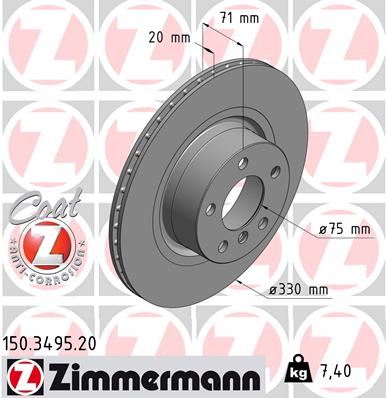 ZIMMERMANN FREN DISKI ARKA BMW F25 F26 34206790362-34206868936-34206886482 OEM: 34206790362-34206868936-34206886482 - ZIMMERMANN 150.3495.20 kodlu oto yedek parça görseli