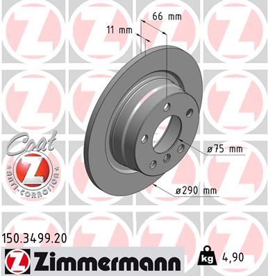 ZIMMERMANN FREN DISKI ARKA BMW F20 F21 F22 F23 34216792225 OEM: 34216792225 - ZIMMERMANN 150.3499.20 kodlu oto yedek parça görseli