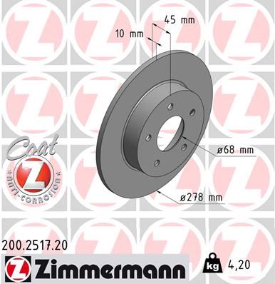 ZIMMERMANN ARKA FREN AYNASI NISSAN PRIMERA 02 ALMERA 02 1.6-1.8-2.0-2.5-2.2DCI-1.9DCI 278x10x5DL 432064U103-432064U101 OEM: 432064U103-432064U101 - ZIMMERMANN 200.2517.20 kodlu oto yedek parça görseli