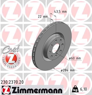 ZIMMERMANN ÖN FREN AYNASI CORSA D 07 CORSA E 14 ADAM 13 PUNTO EVO-GRANDE PUNTO 05 284x22x6DLxHAVALI 15 İNÇ 55702646 93188918-5569025-55700923-55700922 OEM: 93188918-5569025-55700923-55700922 - ZIMMERMANN 230.2370.20 kodlu oto yedek parça görseli