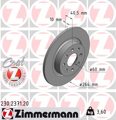 ZIMMERMANN ARKA FREN AYNASI CORSA E 14 ADAM 13 PUNTO EVO-GRANDE PUNTO 05 264x10x4DLxHAVALI 15 İNÇ 55700592 93167282-569097-55700593-50902167 OEM: 93167282-569097-55700593-50902167 - ZIMMERMANN 230.2371.20 kodlu oto yedek parça görseli