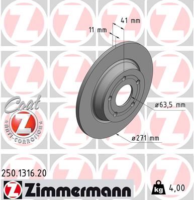 ZIMMERMANN ARKA FREN DISK AYNA FOCUS IV 17 0986479F78-DF6556 JX612A315AEA-2196429 OEM: JX612A315AEA-2196429 - ZIMMERMANN 250.1316.20 kodlu oto yedek parça görseli