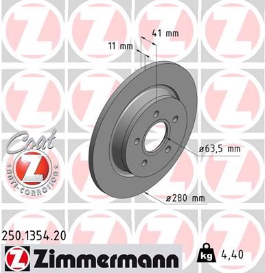 ZIMMERMANN ARKA FREN DISKI AYNA FOCUS II04 11 C-MAX 07 09 VOLVO V50 04 12 C30 06 12 C70 II 05 13 S40 II 04 04 12 17 JANT - 16 JANT DÜZ 280mm 5 BİJON ME7M5J2A315BA-7M512A315BB-30769113 OEM: ME7M5J2A315BA-7M512A315BB-30769113 - ZIMMERMANN 250.1354.20 kodlu oto yedek parça görseli