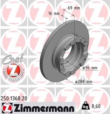 ZIMMERMANN ARKA FREN DISK AYNASI TRANSIT CUSTOM V362 2.2TDCI 12 CAP 288 16 BK212A097BA-BK212A097FA-BK212A097HA OEM: BK212A097BA-BK212A097FA-BK212A097HA - ZIMMERMANN 250.1368.20 kodlu oto yedek parça görseli