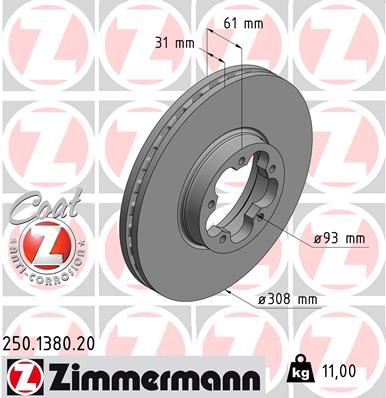 ZIMMERMANN ON FREN DISKI AYNASI TRANSIT V363 14 ARKA CIFT TEKER 5 BIJON CAP 308 33 KK311125AB-KK311125AA-BK311125AC OEM: KK311125AB-KK311125AA-BK311125AC - ZIMMERMANN 250.1380.20 kodlu oto yedek parça görseli
