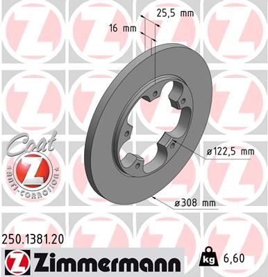 ZIMMERMANN ARKA FREN DISKI TRANSIT V363 14 TEK TEKER A.CEKER DUZ 308MM 5 BIJON BK312A315AB-KK312A315AA-1815599 OEM: BK312A315AB-KK312A315AA-1815599 - ZIMMERMANN 250.1381.20 kodlu oto yedek parça görseli