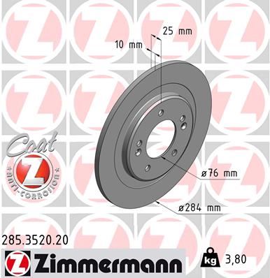 ZIMMERMANN ARKA FREN AYNASI HYUNDAI İ40 12 284x10x5DxDOLU 0986479A13 584113Z100 OEM: 584113Z100 - ZIMMERMANN 285.3520.20 kodlu oto yedek parça görseli