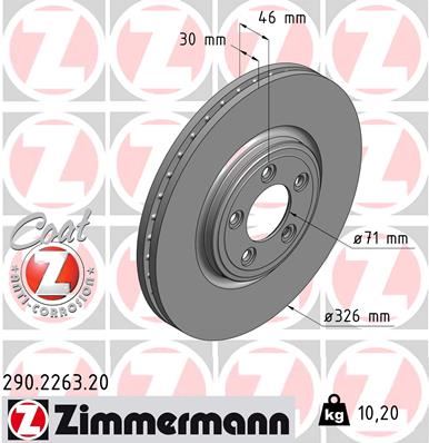 ZIMMERMANN FREN DISKI ON JAGUAR XF I X250 XJ X350. X358 XK 2 X150 C2C25336-C2P26267 OEM: C2C25336-C2P26267 - ZIMMERMANN 290.2263.20 kodlu oto yedek parça görseli