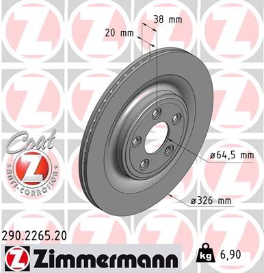 ZIMMERMANN FREN DISKI ARKA JAGUAR S-TYPE 2 X200 XF I X250 XJ X350. X358 XJ X351 XJ X308 XK 2 X150 C2D26352-C2C25339-C2D61075 OEM: C2D26352-C2C25339-C2D61075 - ZIMMERMANN 290.2265.20 kodlu oto yedek parça görseli