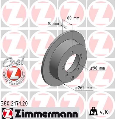 ZIMMERMANN ARKA FREN AYNASI MITSUBISHI LANCER 2.0 03-07 -OUTLANDER 2.0-2.4 02-06 262mm x 5D 986479603-DF4845 MB895200-MB928716 OEM: MB895200-MB928716 - ZIMMERMANN 380.2171.20 kodlu oto yedek parça görseli